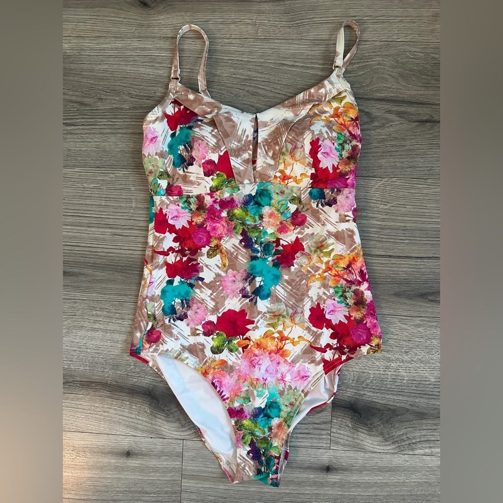 NWOT Amoena Floral Breeze Half Bodice Pocketed Mastectomy Swim Suit | 8B